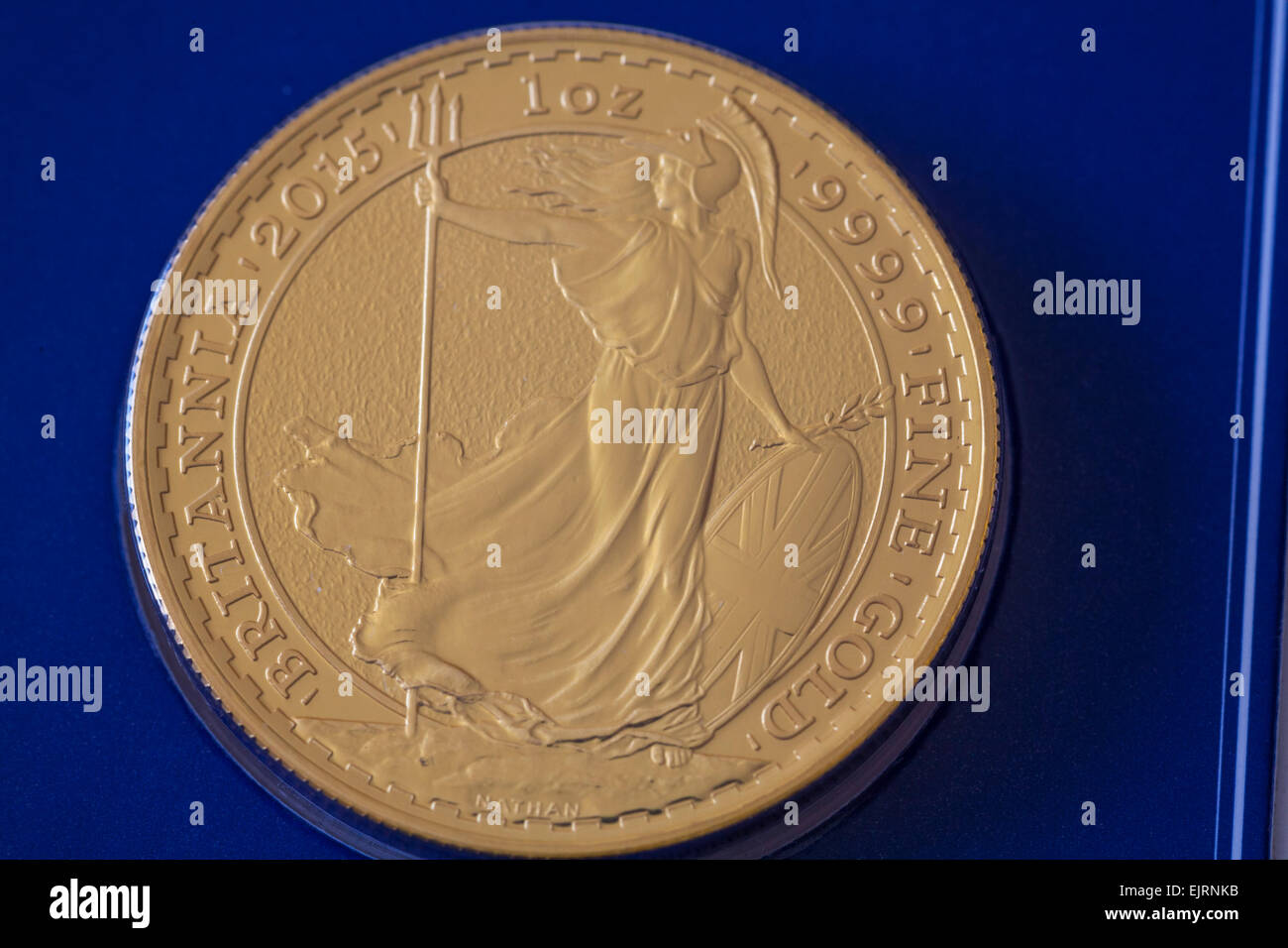 Close up Britannia 2015 uno oncia fine Gold bullion moneta non circola prezioso investimento Foto Stock