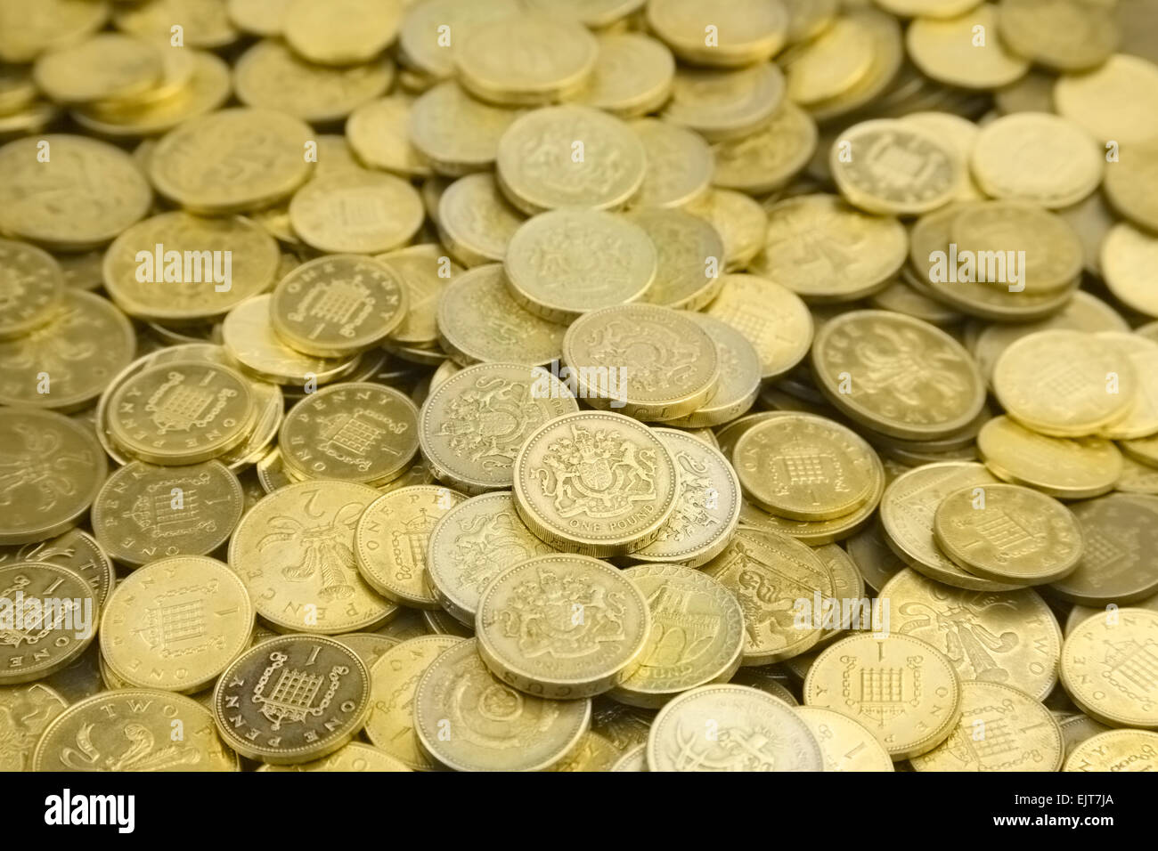 Un mucchio di Banca di Inghilterra monete Foto Stock