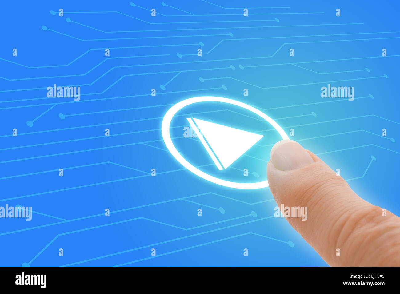 La musica a portata di mano un dito puntato a icona Riproduci Foto Stock