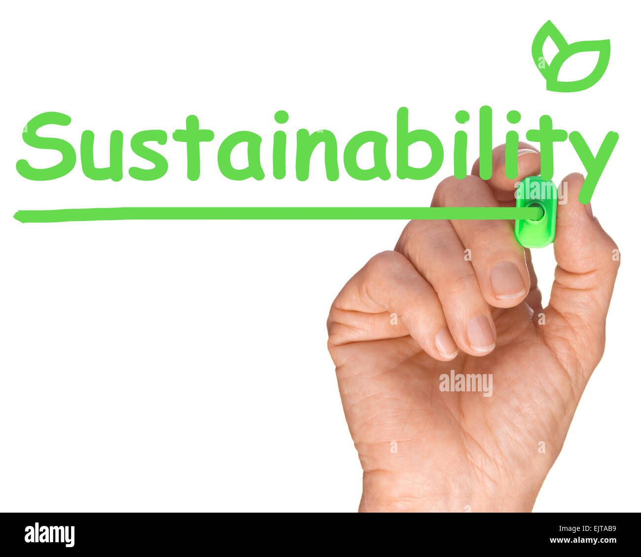 Concetto di ecologia - Mano con penna verde sostenibilità di disegno Foto Stock