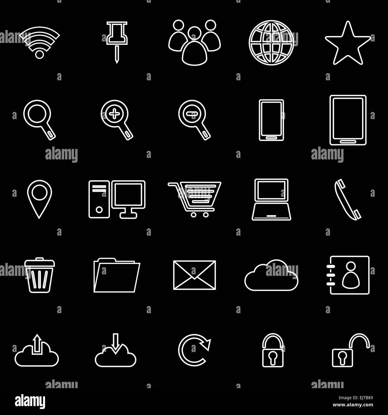 Linea Internet icone su sfondo nero, vettore di stock Illustrazione Vettoriale