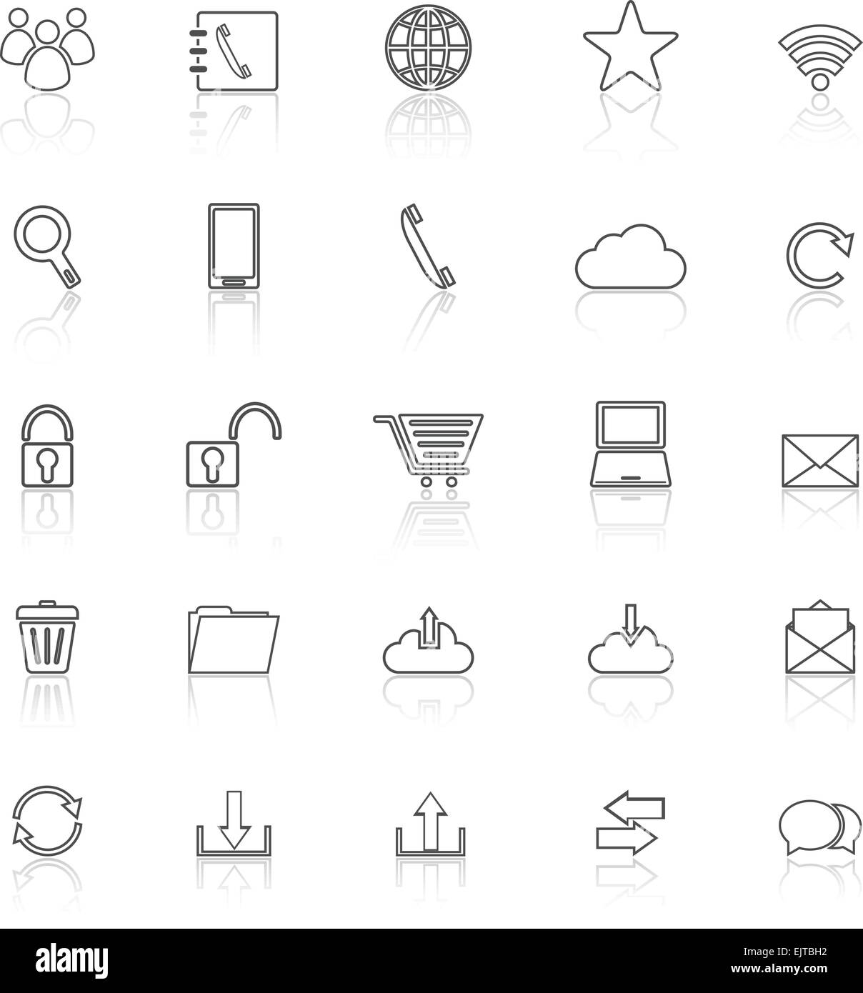 La linea di comunicazione con le icone di riflettere su sfondo bianco, vettore di stock Illustrazione Vettoriale