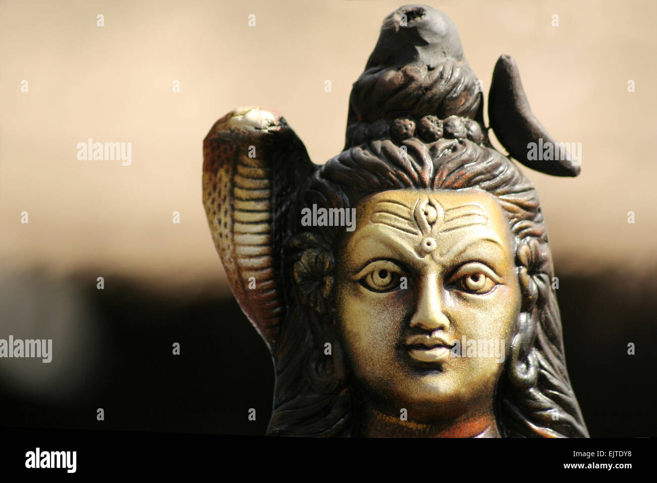 Vista dettagliata del dio indù Shiva con snake,luna e ganga Foto Stock