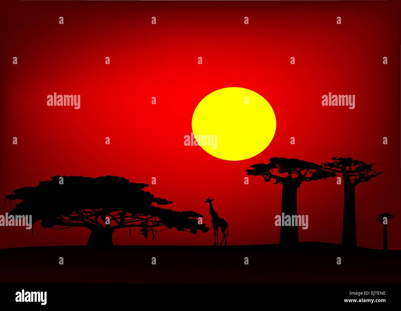 Tramonto in Africa - il vettore Illustrazione Vettoriale