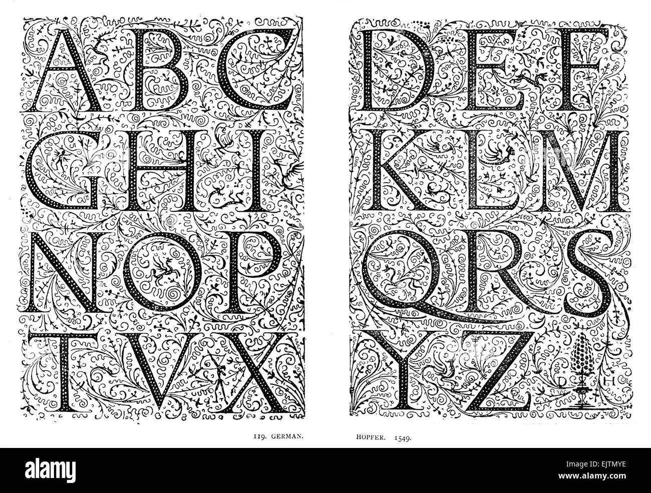 Alfabeto di capitali tedesco da Daniel Hopfer nel 1549 Foto Stock