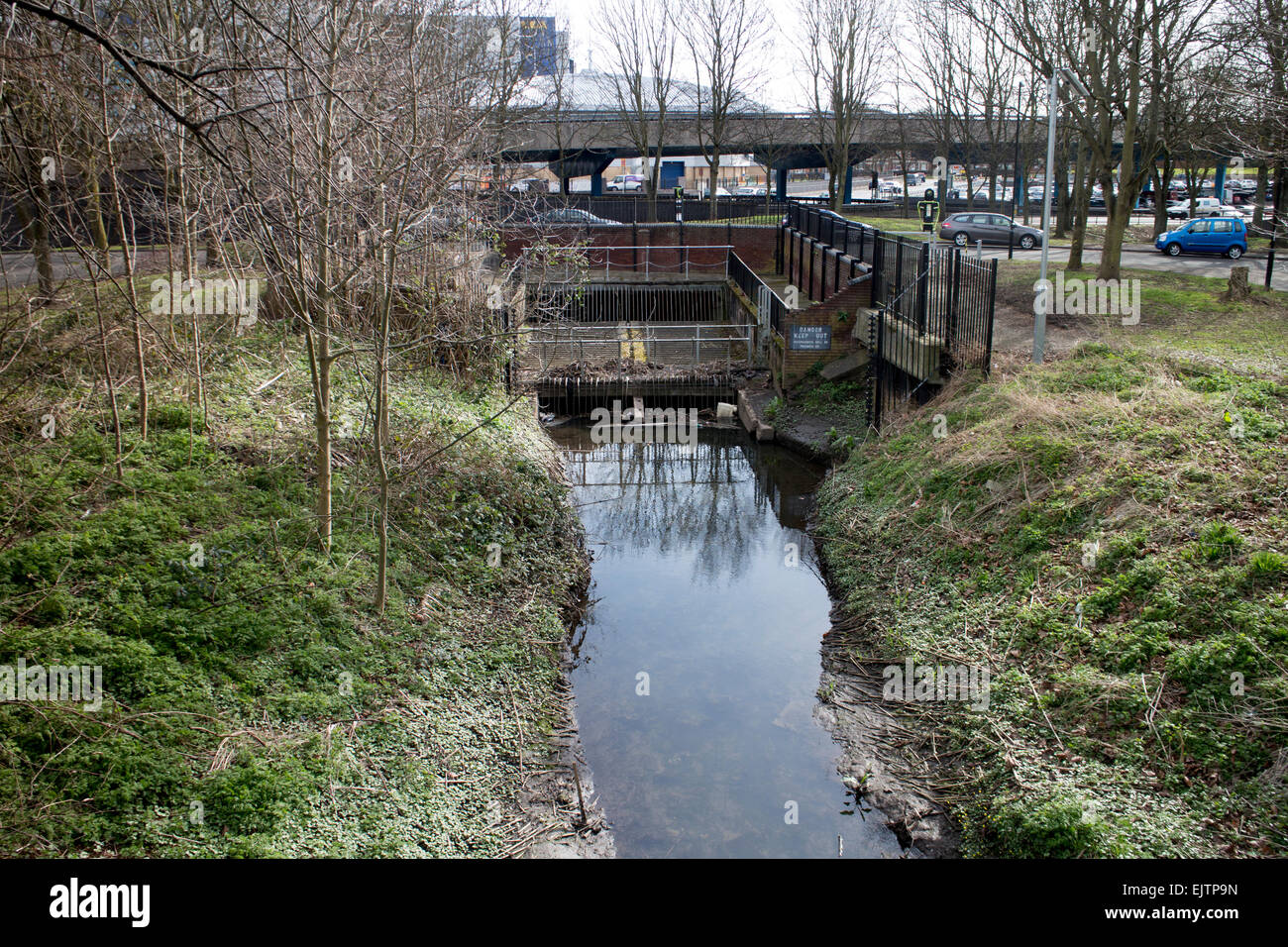 Il fiume Sherbourne, Spon End, Coventry, Regno Unito Foto Stock