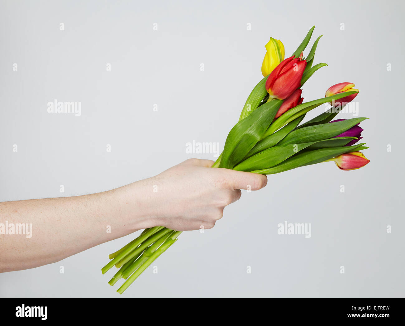 Maschio lato dando fiori Foto Stock