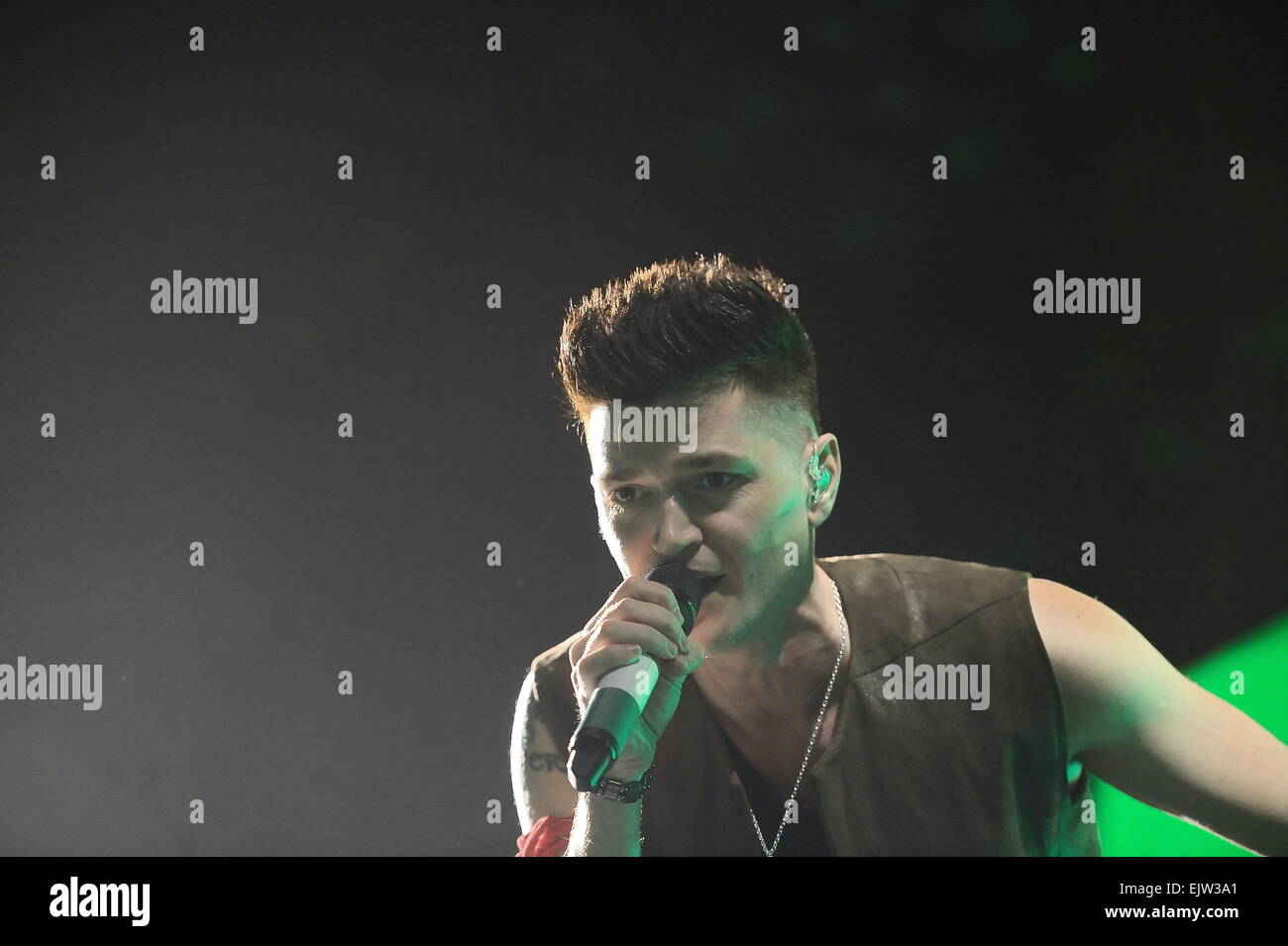 Danny O'Donoghue dello Script sul palco a SSE idro, Glasgow. Foto Stock