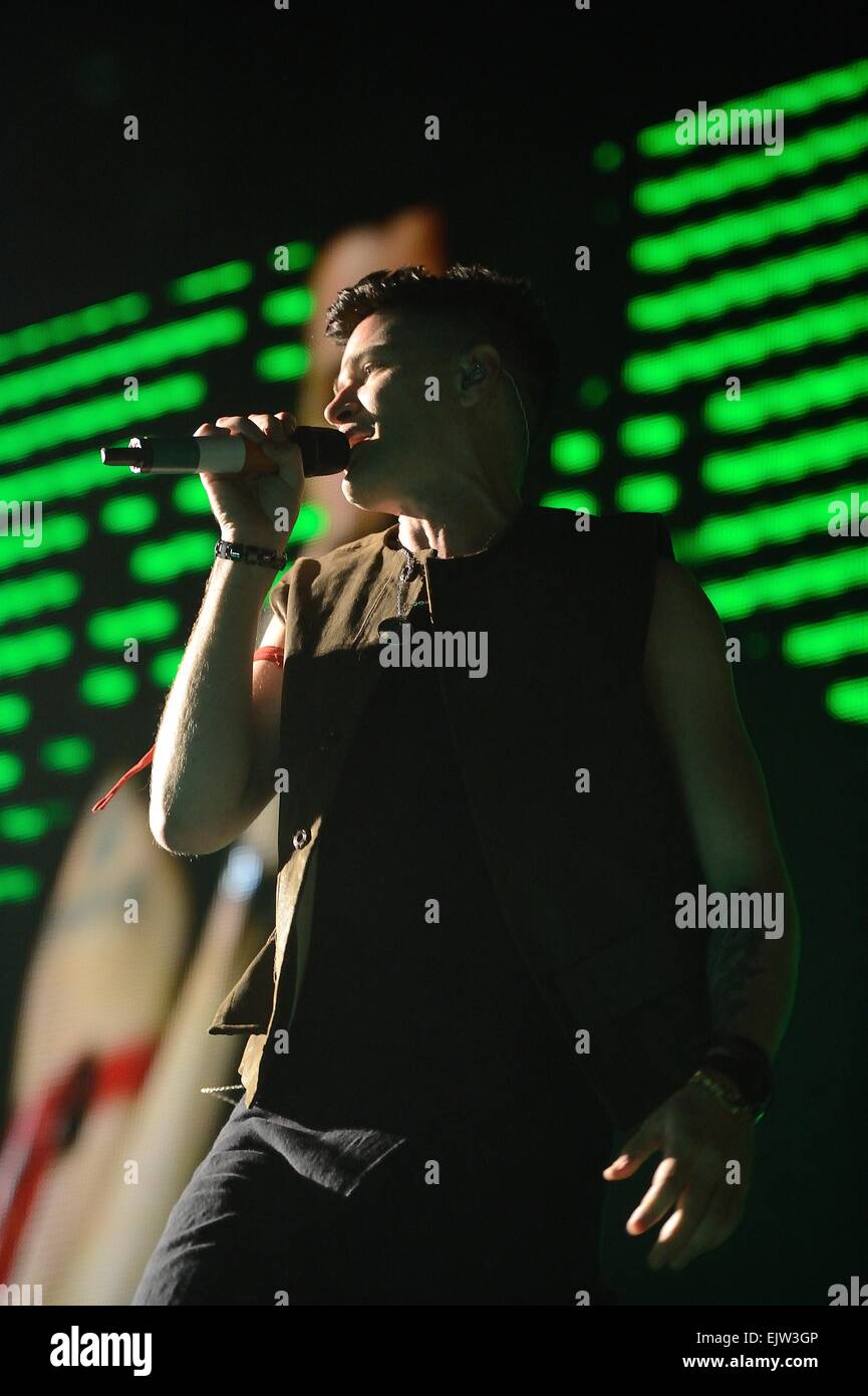 Danny O'Donoghue dello Script sul palco a SSE idro, Glasgow. Foto Stock