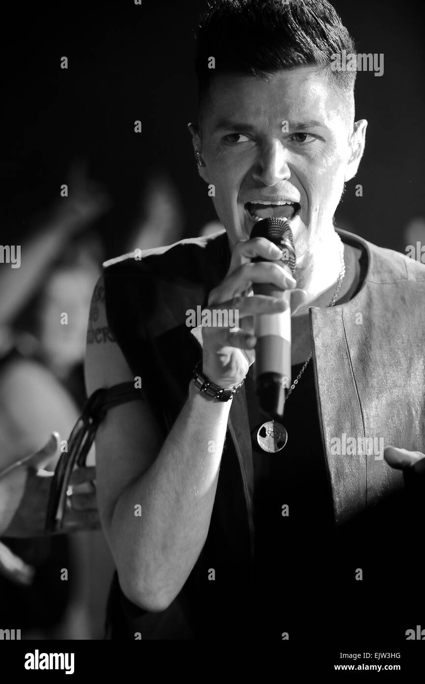 Danny O'Donoghue dello Script sul palco a SSE idro, Glasgow. Foto Stock