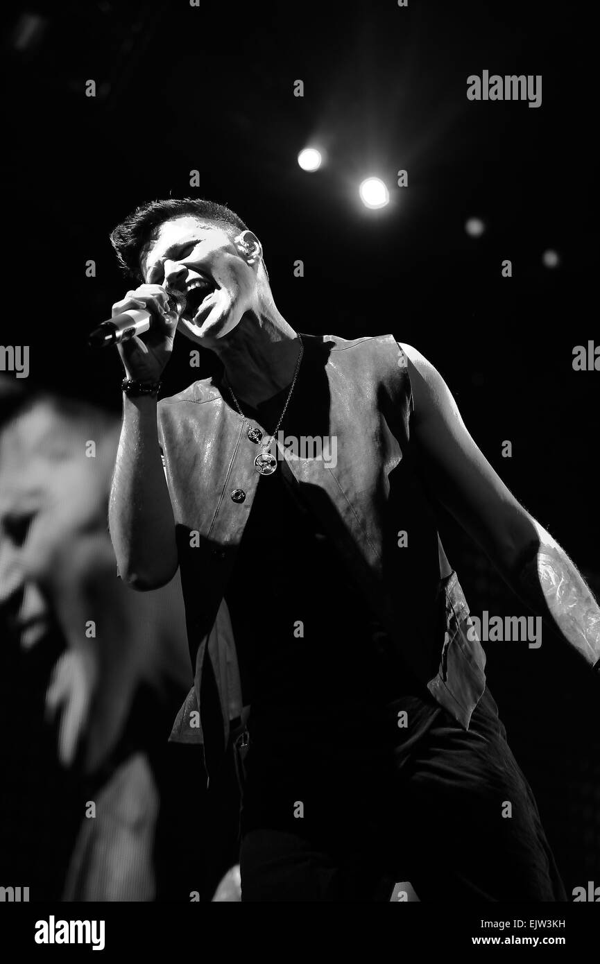 Danny O'Donoghue dello Script sul palco a SSE idro, Glasgow. Foto Stock
