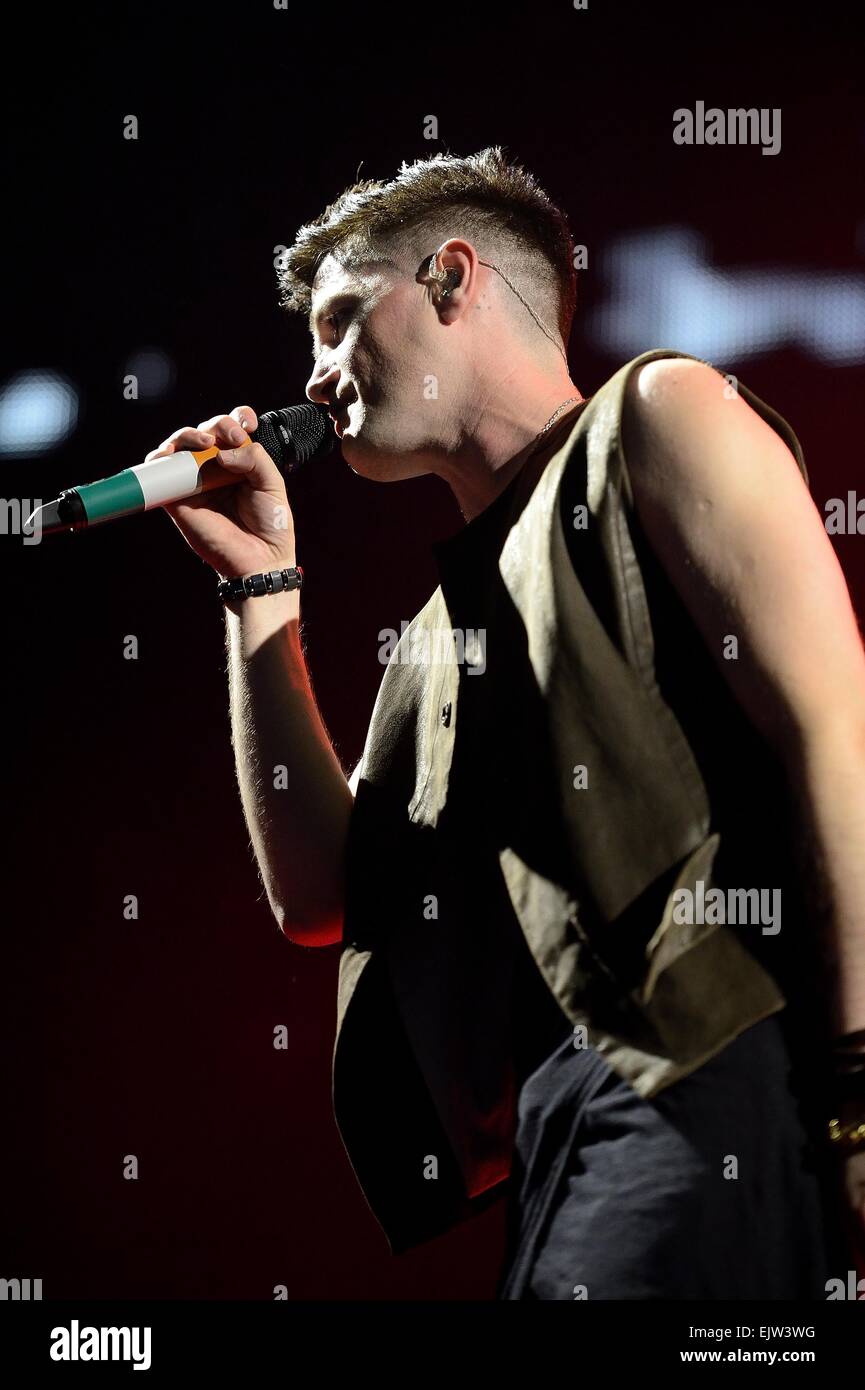 Danny O'Donoghue dello Script sul palco a SSE idro, Glasgow. Foto Stock