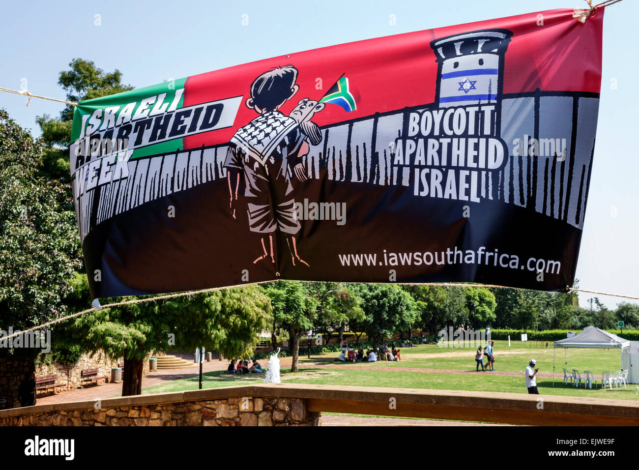 Johannesburg Sud Africa,Braamfontein,wits University,University of the Witwatersrand,istruzione superiore,East Campus,banner,protesta,politica,israeliana A. Foto Stock