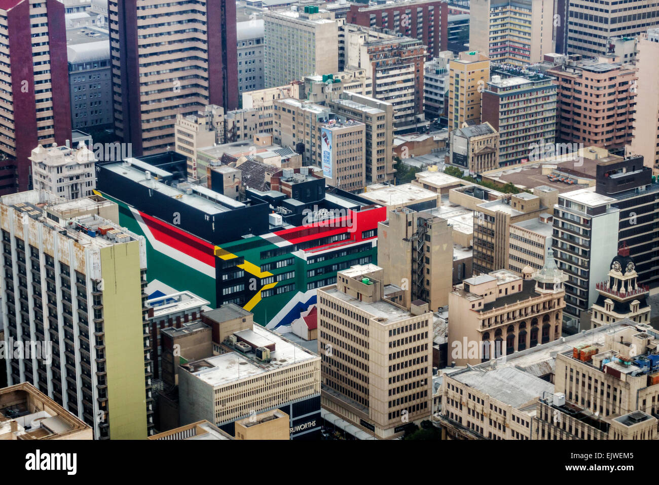 Johannesburg Sud Africa, Carlton Centre, centro, Top of Africa, ponte osservatorio, vista da, edifici, città, colori bandiera, SAfri150306127 Foto Stock