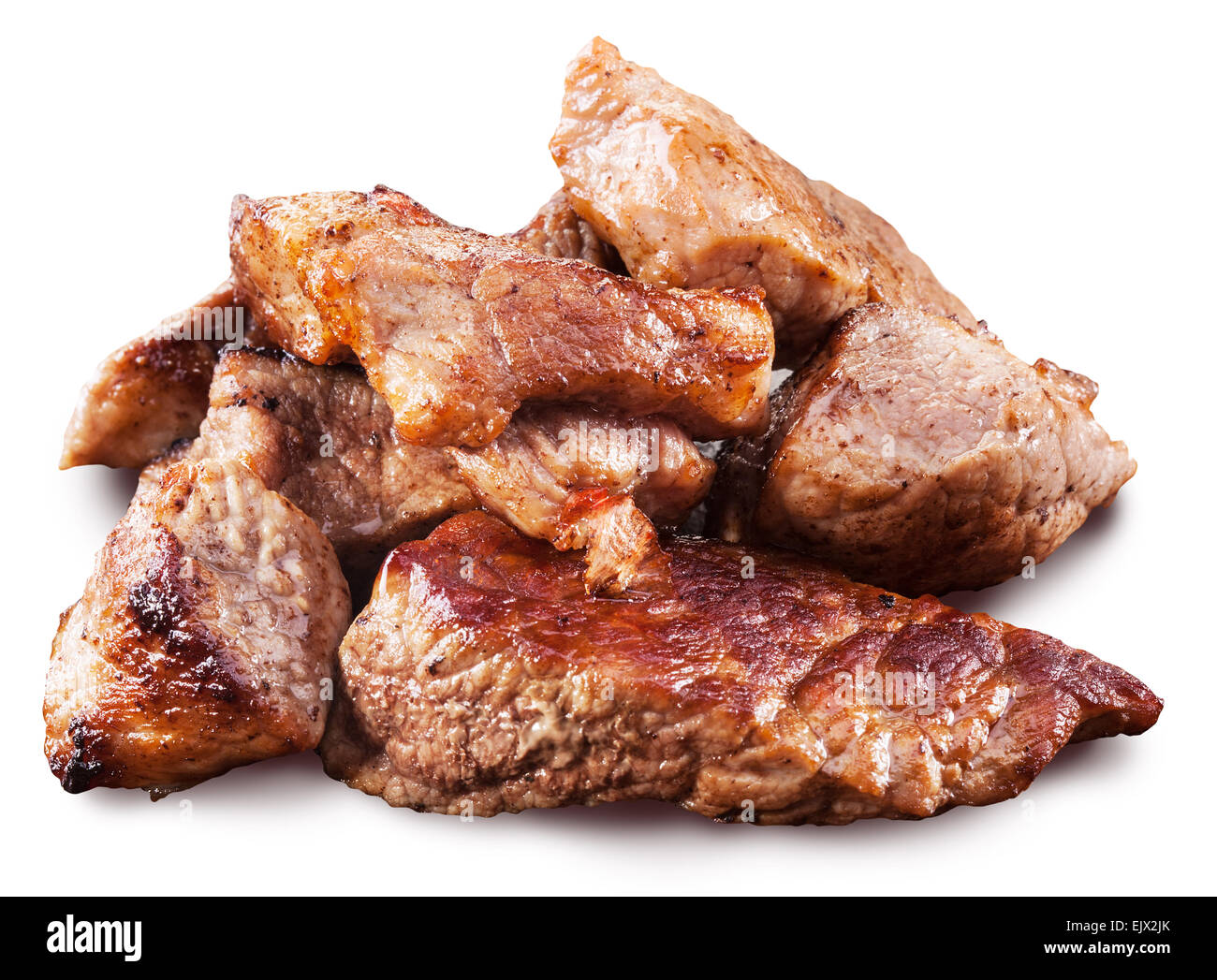 Carne arrosto pezzi su sfondo bianco. Il file contiene i tracciati di ritaglio. Foto Stock