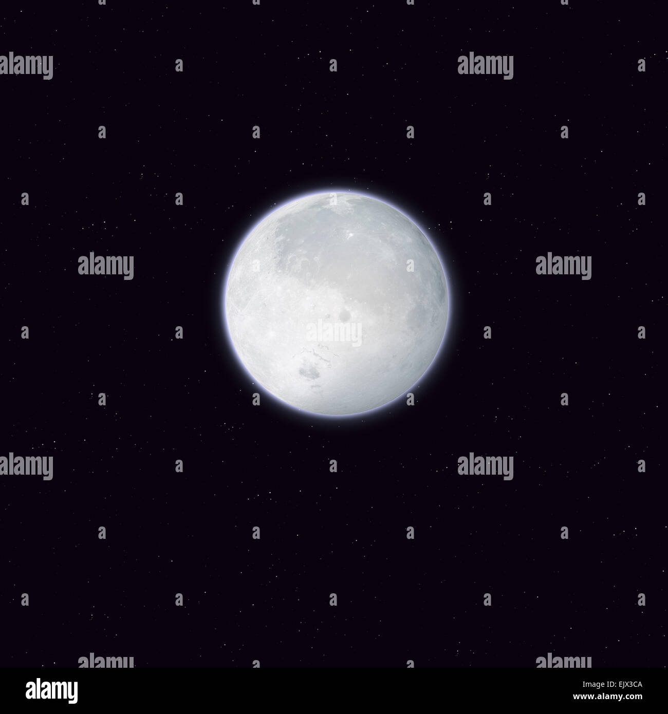 Illustrazione immaginaria di una luminosa luna piena nel cielo Foto Stock