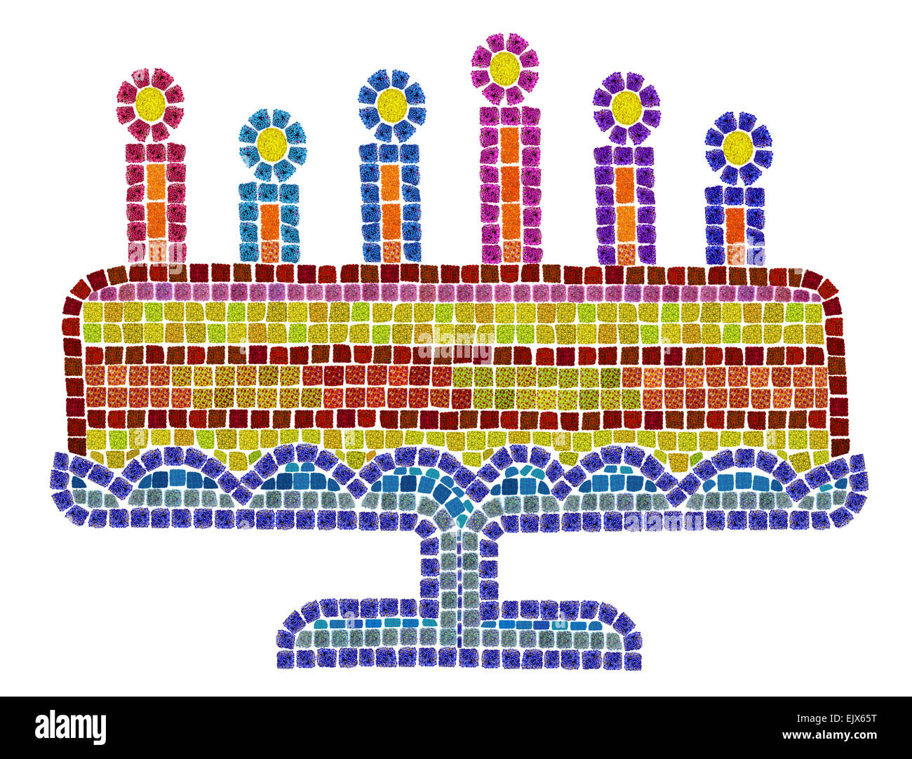 Grande biscotto dolce torta sul sesto anniversario concetto di compleanno. Isolato astratto mosaico artigianale collage di fiori Foto Stock