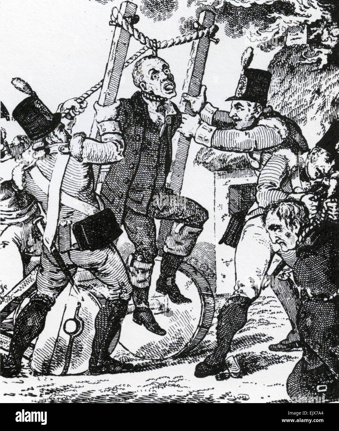 1798 ribellione irlandese patibolo portatile secondo Walter Cox's Irish rivista mensile in 1810. Eventualmente fittizio. Foto Stock