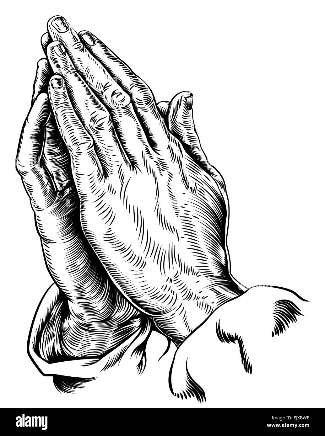 Una illustrazione vettoriale di pregare mani ispirato da Albrecht Durer s1508 studio Foto Stock