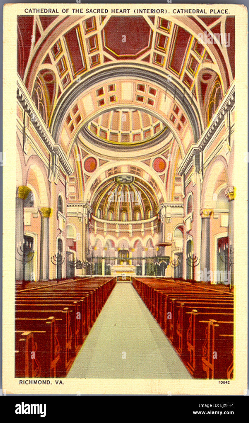 L'interno della Cattedrale del Sacro cuore di Richmond, Virginia, mostra la sua grandiosa architettura e il design sacro, come si vede nelle cartoline dei primi anni del XX secolo. Foto Stock