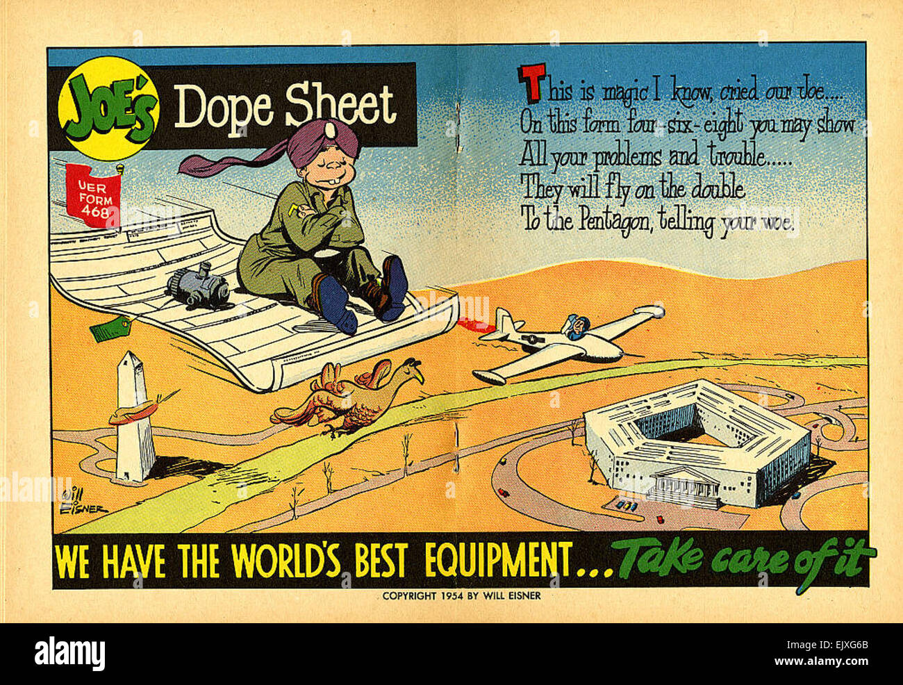 Un numero di *Joe's Dope Sheet* (1954), una serie a fumetti militare creata da Will Eisner per l'esercito degli Stati Uniti. Joe Dope, un personaggio umoristico usato per promuovere la manutenzione preventiva nelle forze armate. Foto Stock