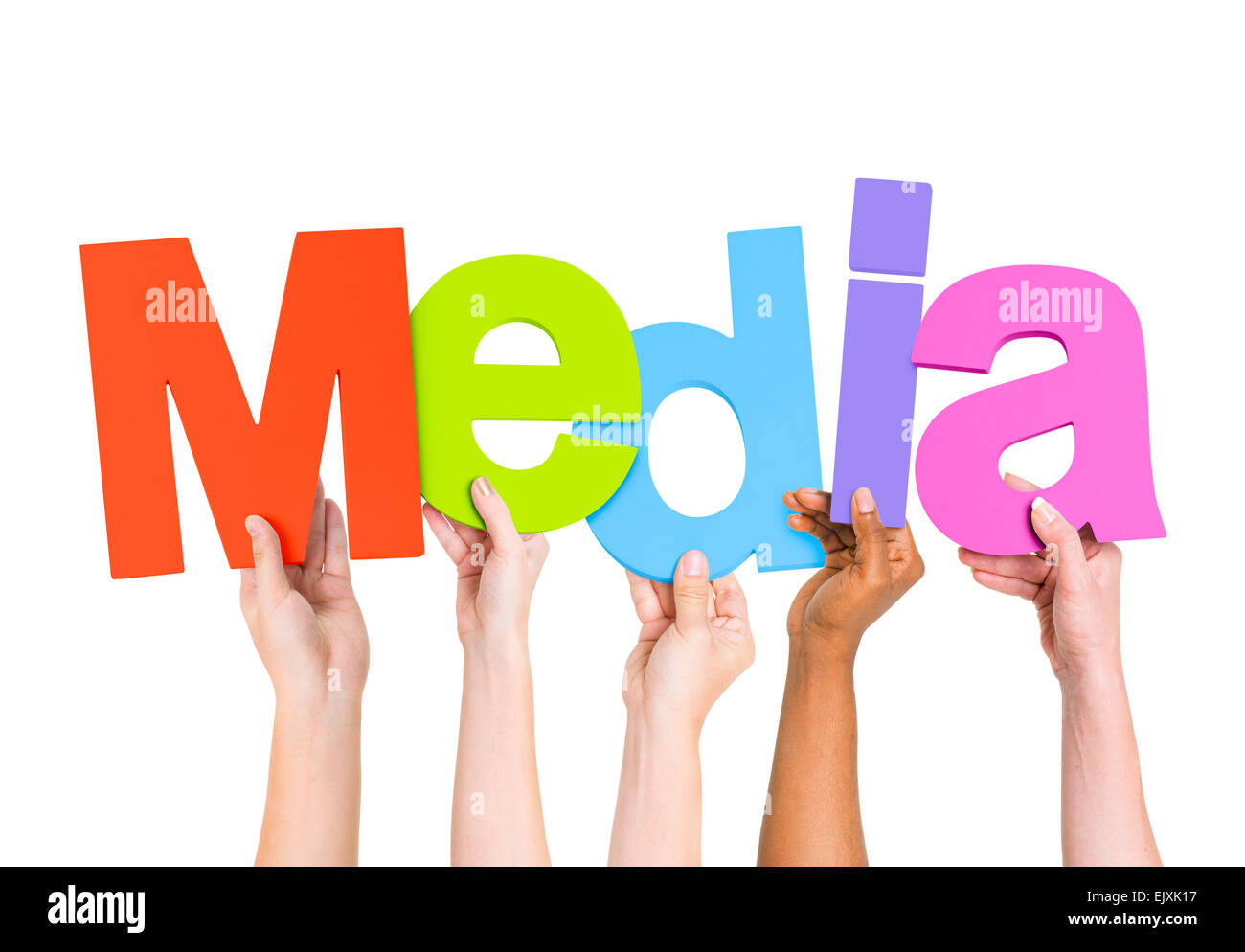 Multi etnico Persone azienda la parola Media Foto Stock