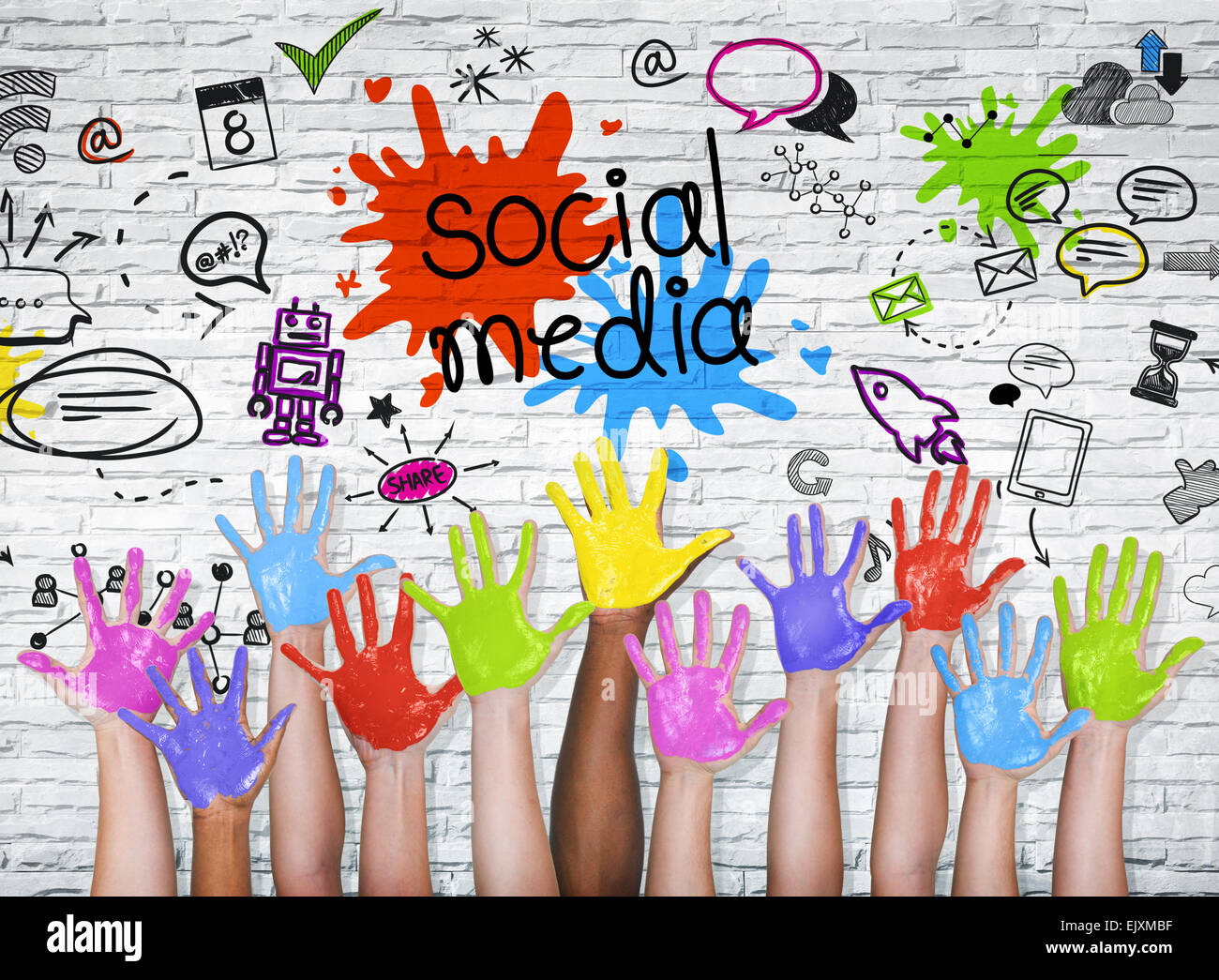 Social Media grafica colorata con le mani. Foto Stock