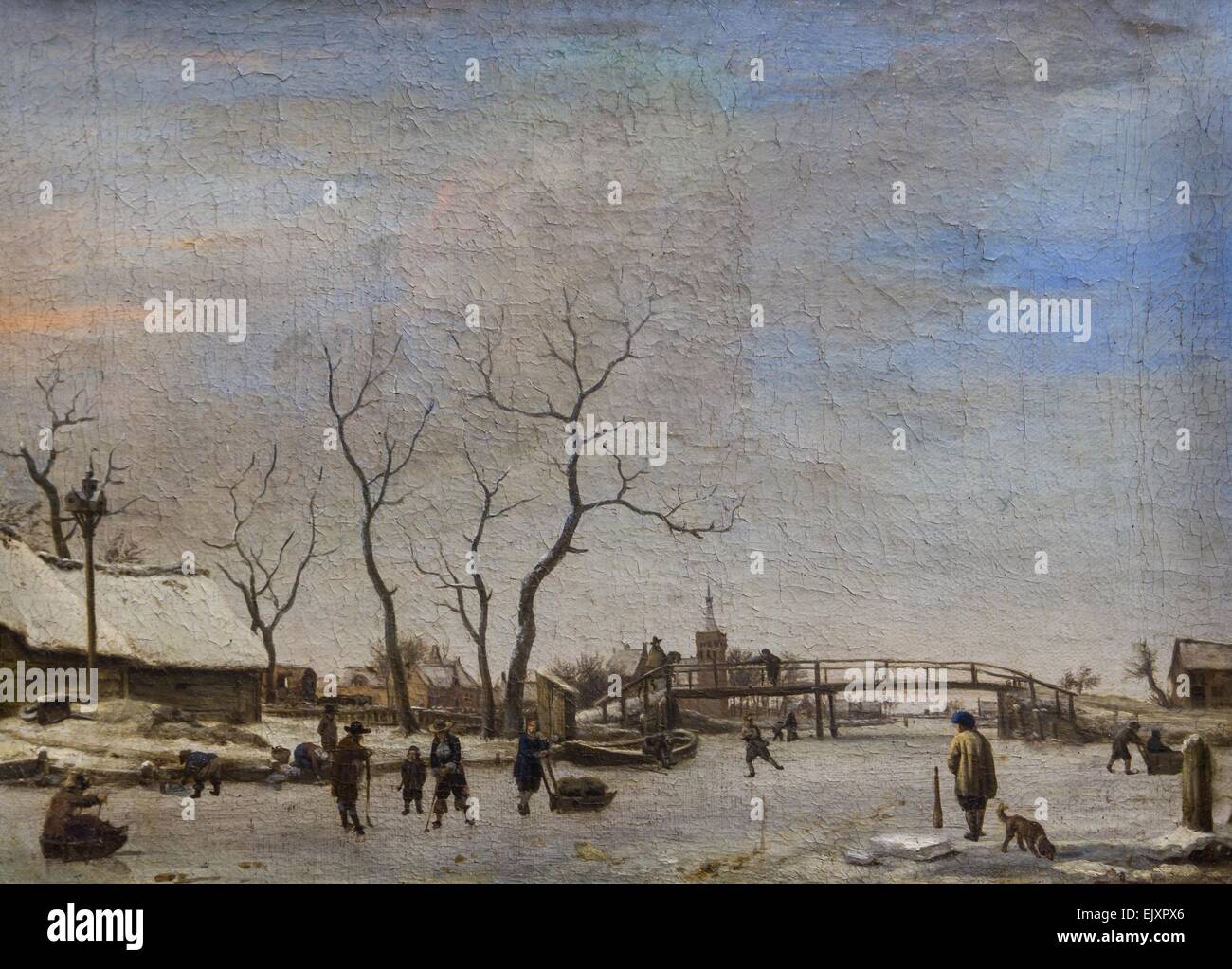 ActiveMuseum 0001959.jpg / Canal congelati o (Fiume) con i giocatori di hockey su pattini, 1668 - Adriaen van de Velde 26/09/2013 - / xvii secolo Collezione / Museo attivo Foto Stock