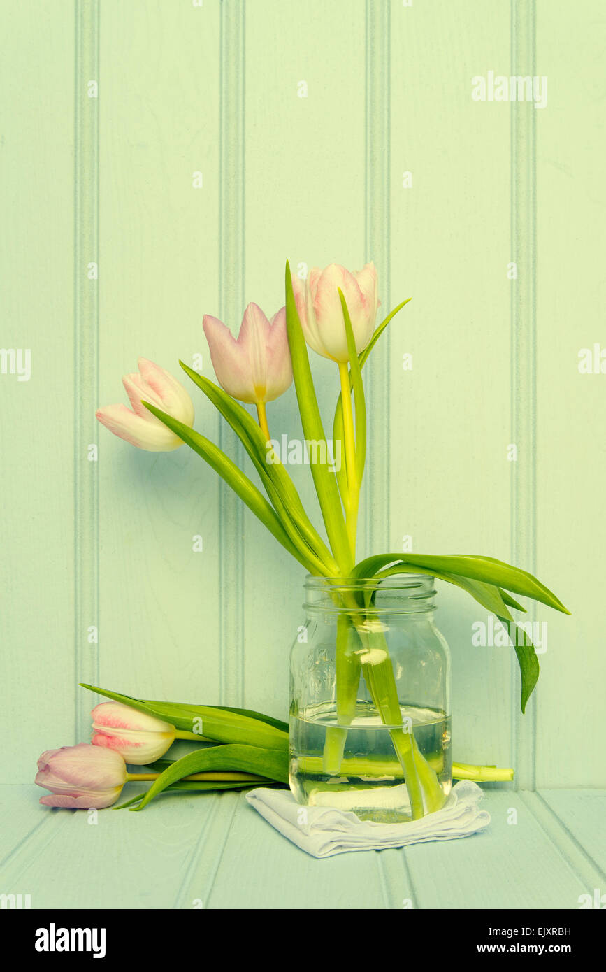 Ancora vita immagine di fiori di primavera con Instagram Croce trasformati filtro applicato Foto Stock
