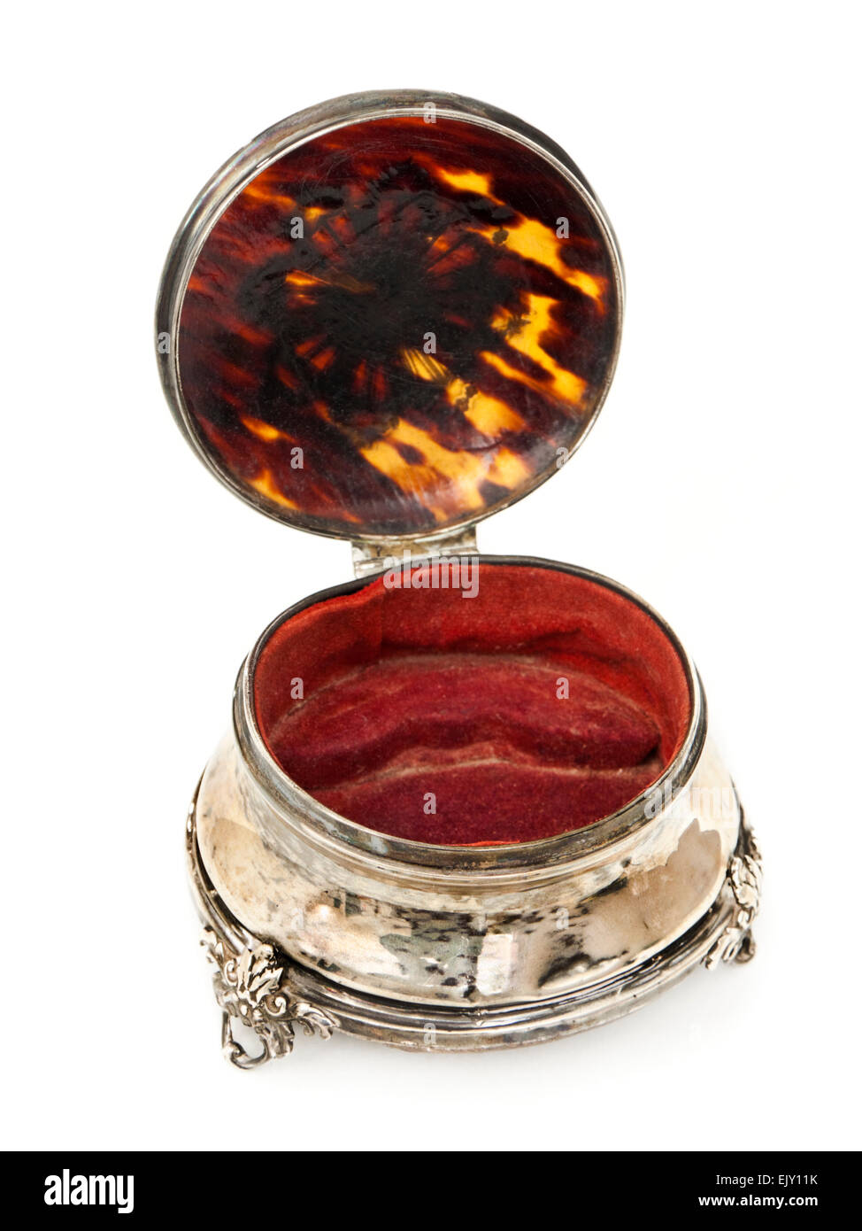 Antique Sterling Silver jewellery box con decorate squisitamente guscio di tartaruga coperchio Foto Stock