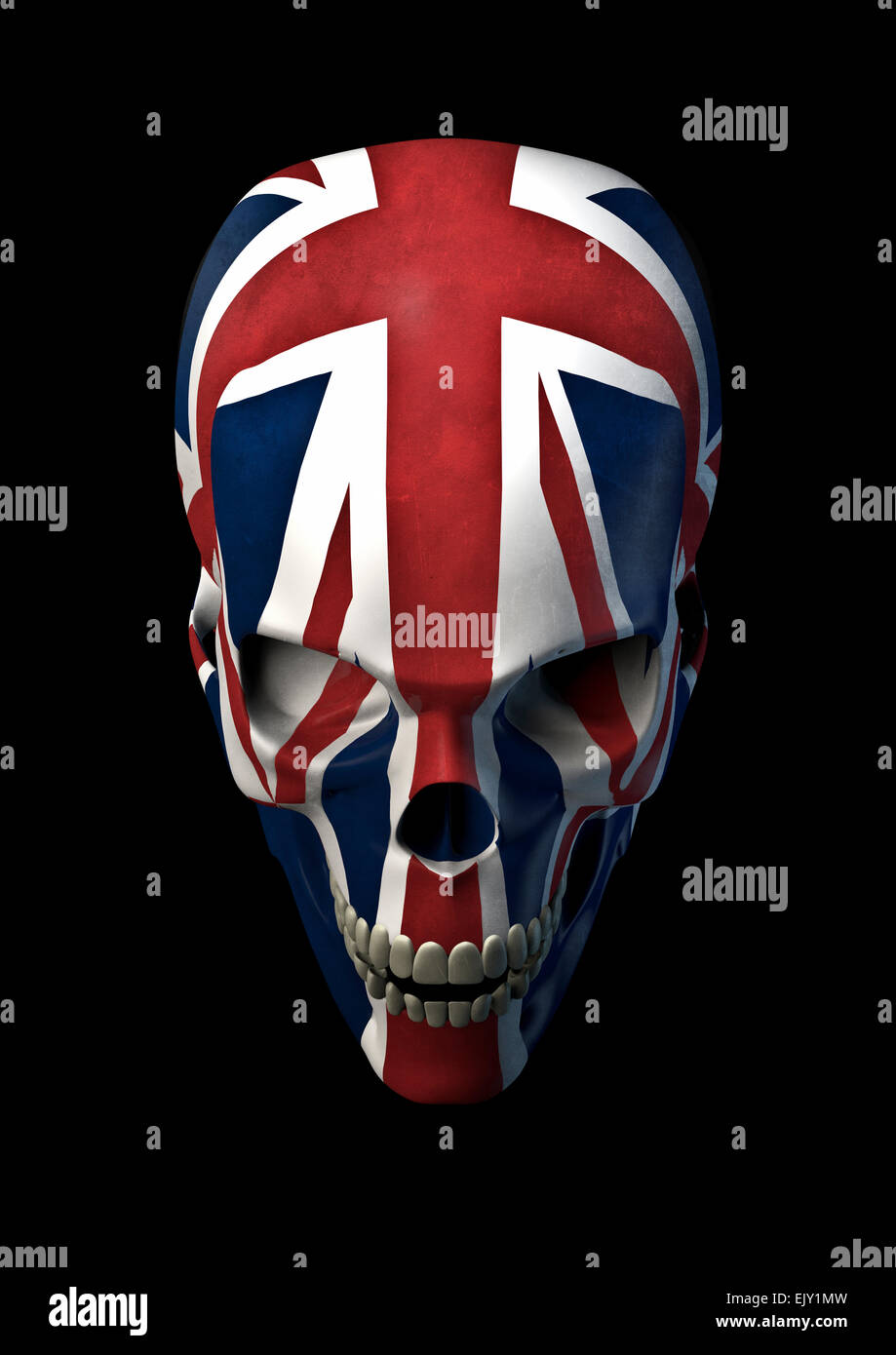 3D render del cranio decorato con la bandiera del Regno Unito Foto Stock
