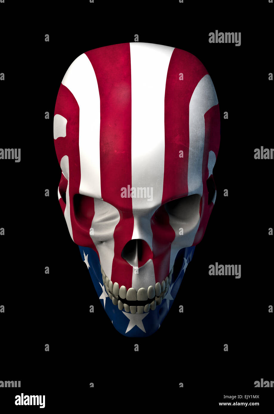 3D render del cranio decorato con bandiera degli Stati Uniti Foto Stock