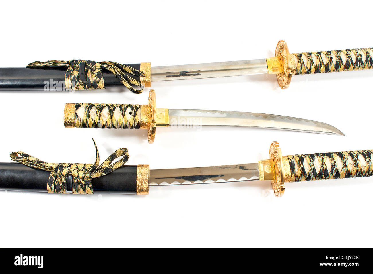Samurai Giapponese spada katana su bianco Foto Stock