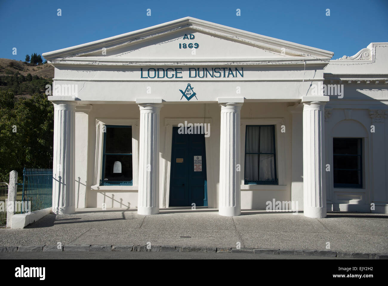 Muratori edificio a Clyde, regione di Otago, Nuova Zelanda. Foto Stock