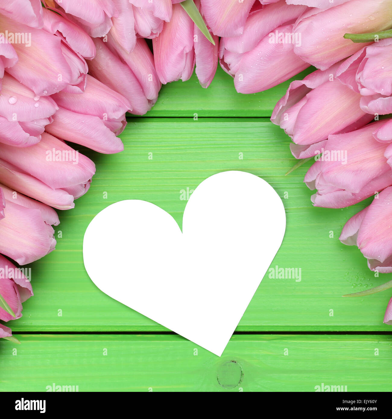 I tulipani fiori con cuore come simbolo dell amore sulle madri o il giorno di San Valentino con copyspace per il proprio testo Foto Stock
