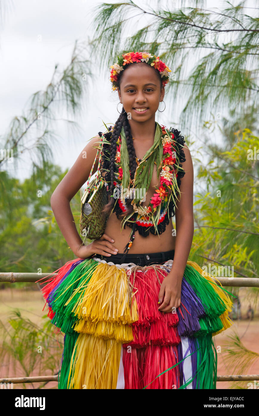 Yapese ragazza in abbigliamento tradizionale, Yap Island, Stati Federati di Micronesia Foto Stock