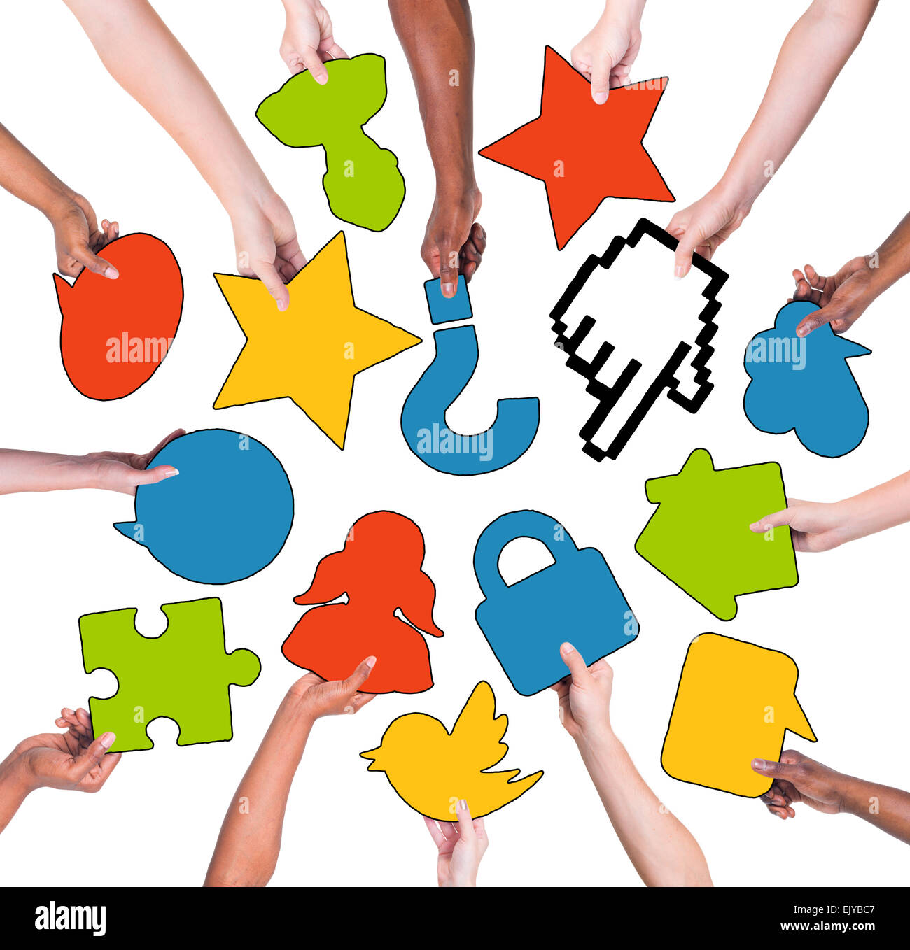 Gruppo di persone che sostengono il Social Networking simboli Foto Stock