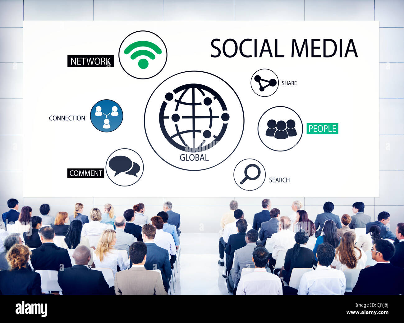 Diverse persone di affari in una conferenza sui Social Media Foto Stock