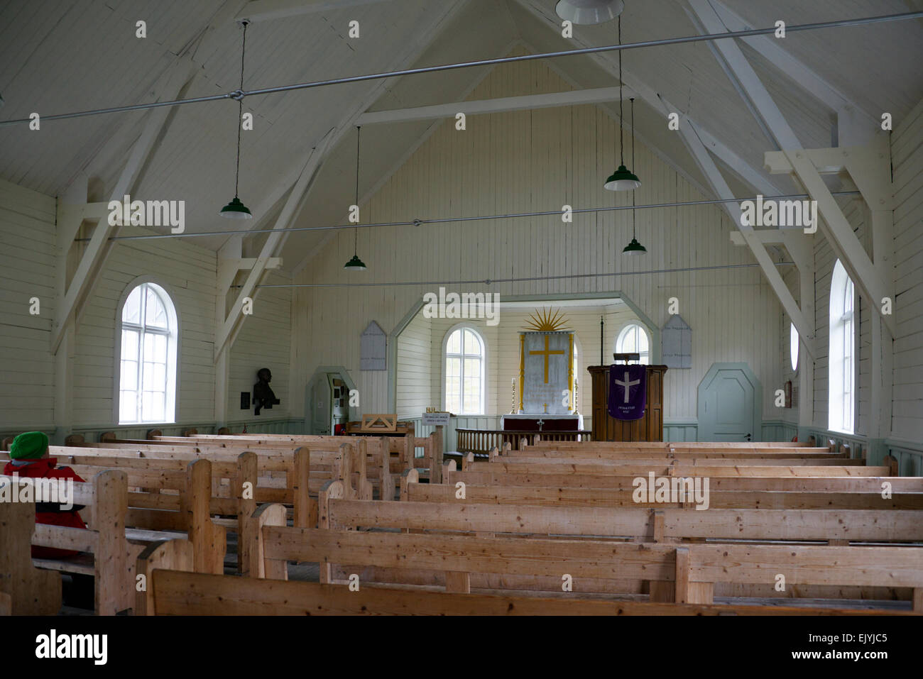 Interno della chiesa Whalers Grytviken Georgia del Sud Foto Stock