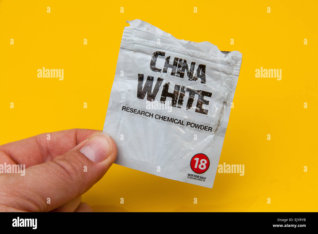 Pacchetto di China White un legale alta marca come una ricerca di polvere chimica. Foto Stock