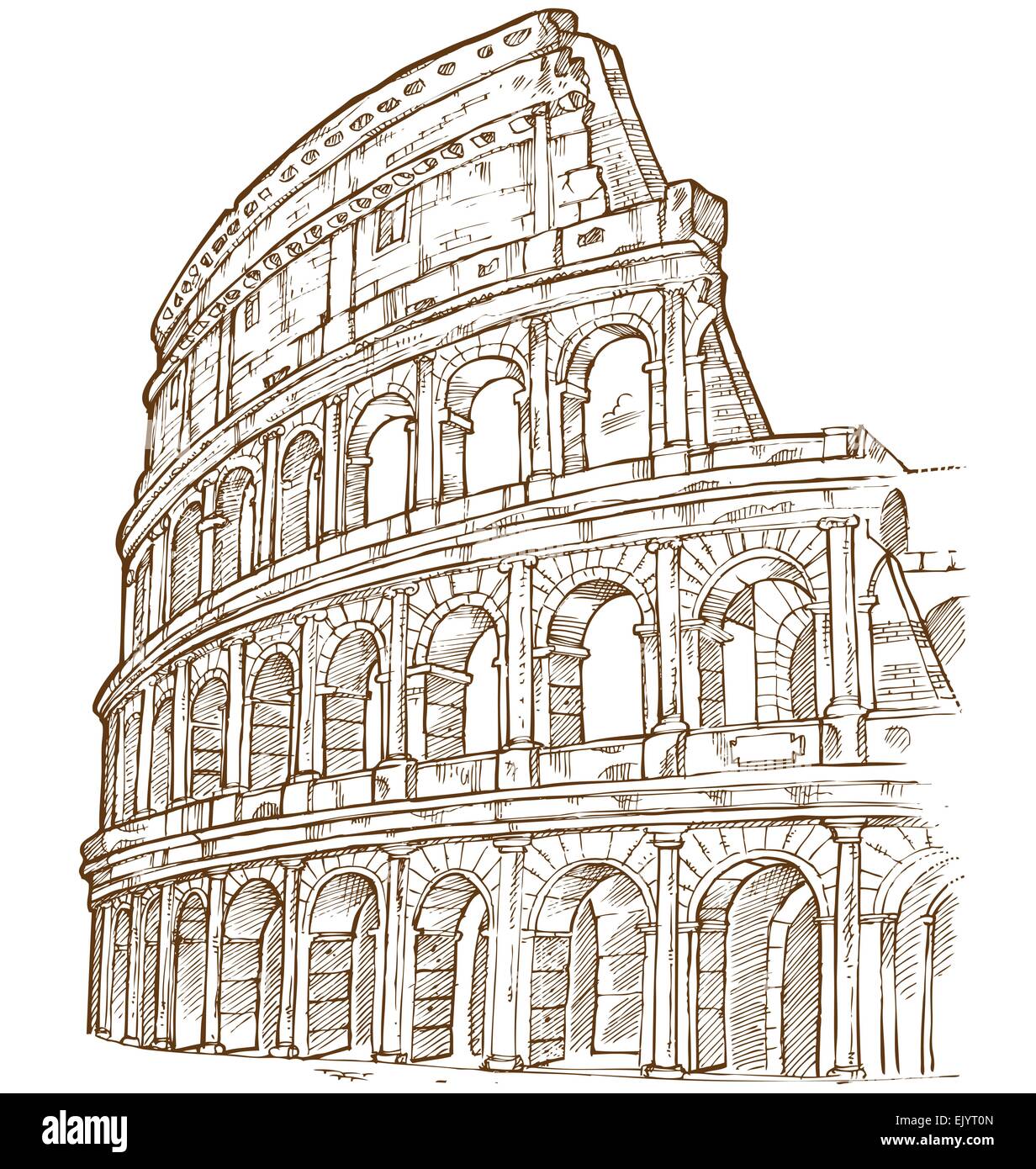 Colosseo mano disegnare isolati su sfondo bianco Illustrazione Vettoriale