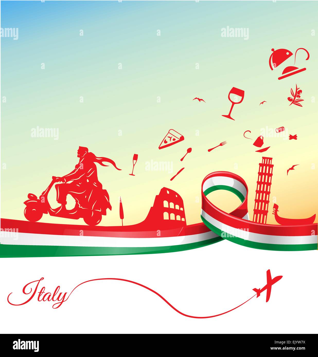 Vacanze italiane sfondo con bandiera Illustrazione Vettoriale
