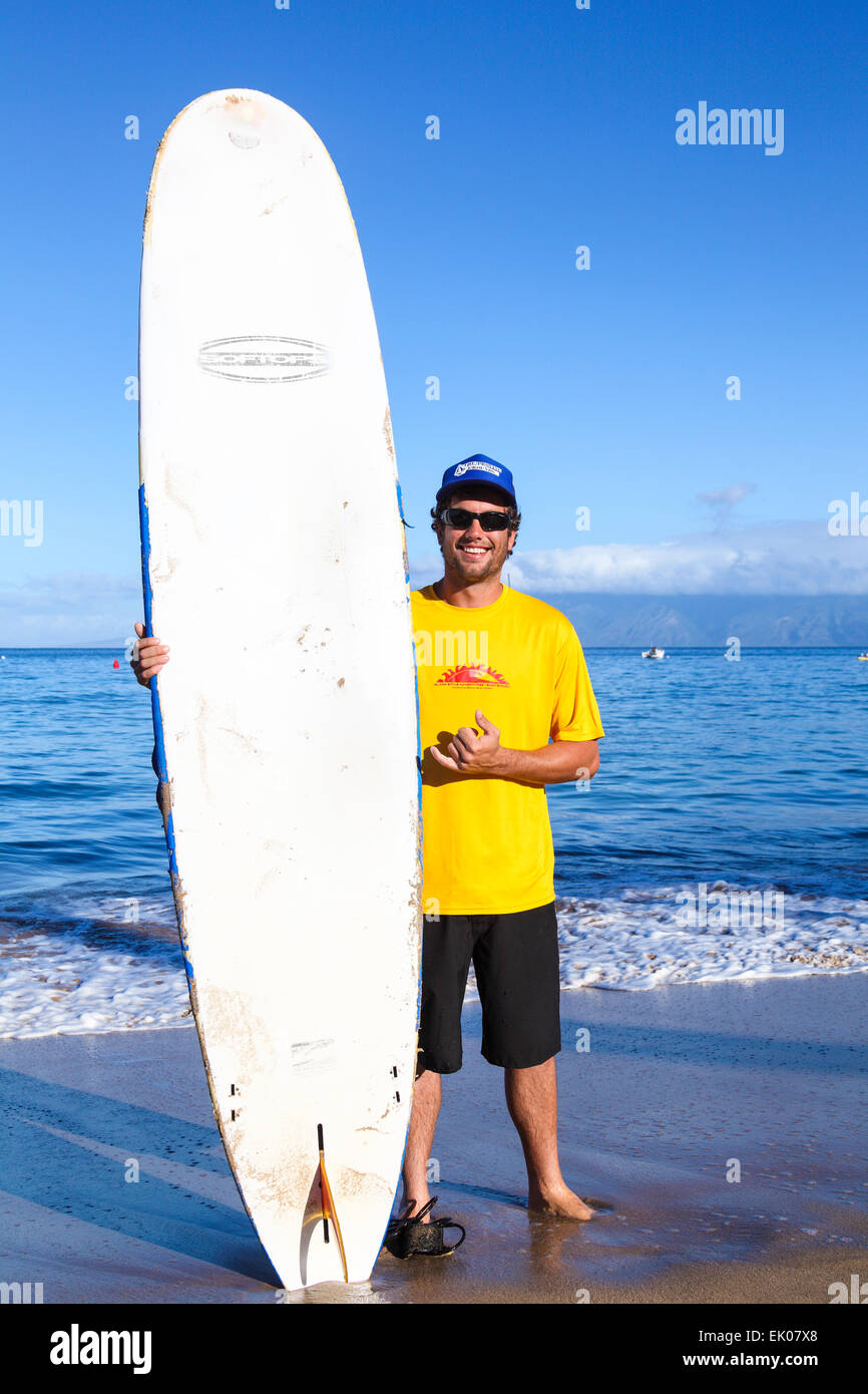 Istruttori di Surf in spiaggia di Kaanapali di Maui Foto Stock