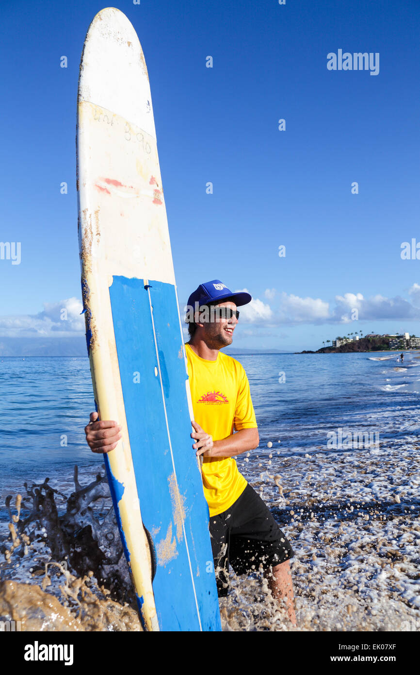 Istruttori di Surf in spiaggia di Kaanapali di Maui Foto Stock