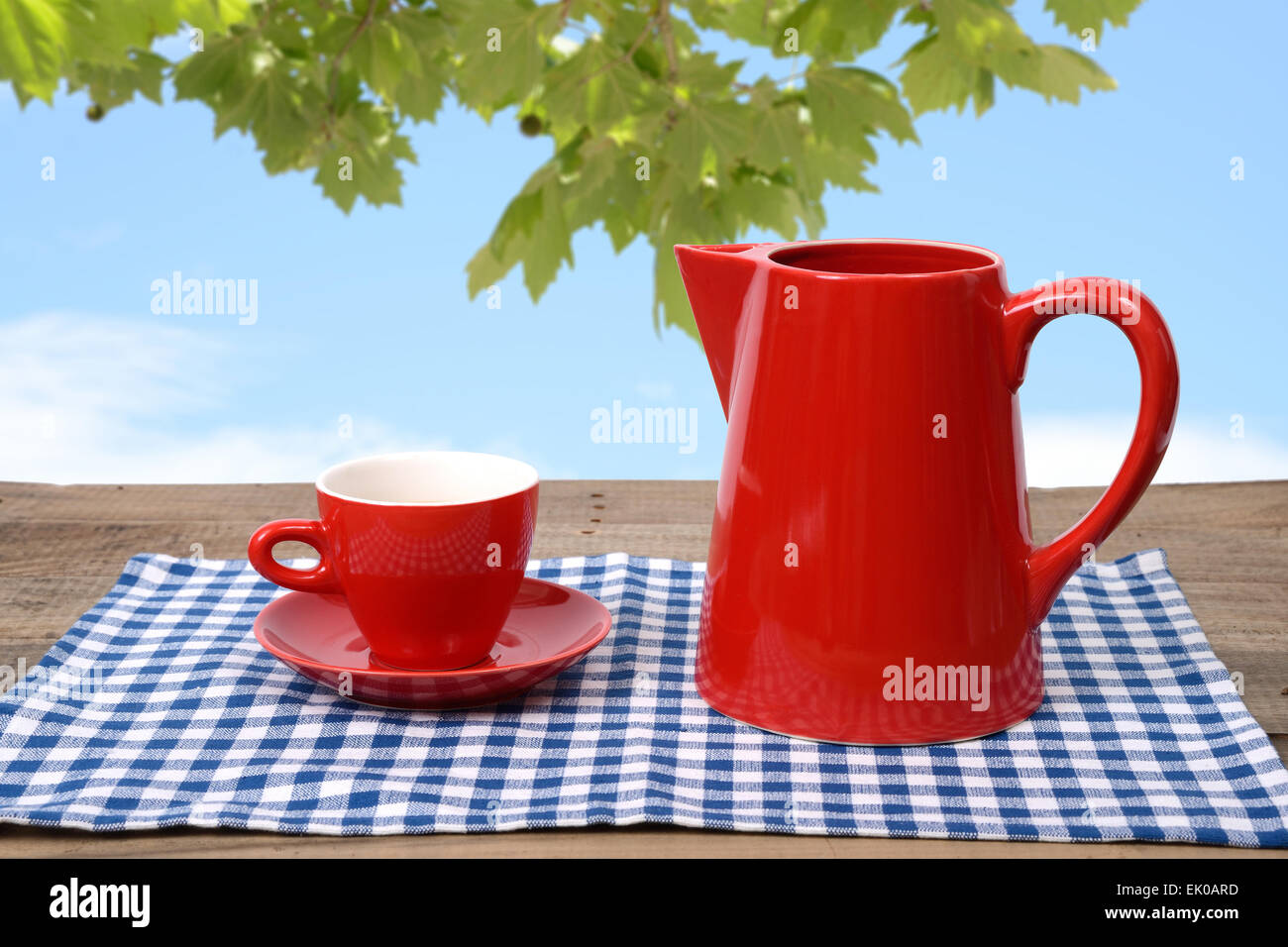 Bere il caffè o il tè nel giardino di primavera. Foto Stock