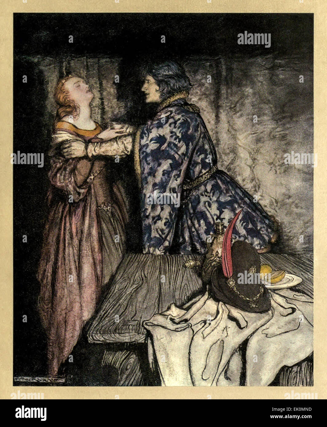 'Come Tristram e Isoud bevuto l amore bere.' da 'il romanticismo di Re Artù e dei suoi cavalieri della Tavola Rotonda", illustrazione di Arthur Rackham (1867-1939). Vedere la descrizione per maggiori informazioni. Foto Stock