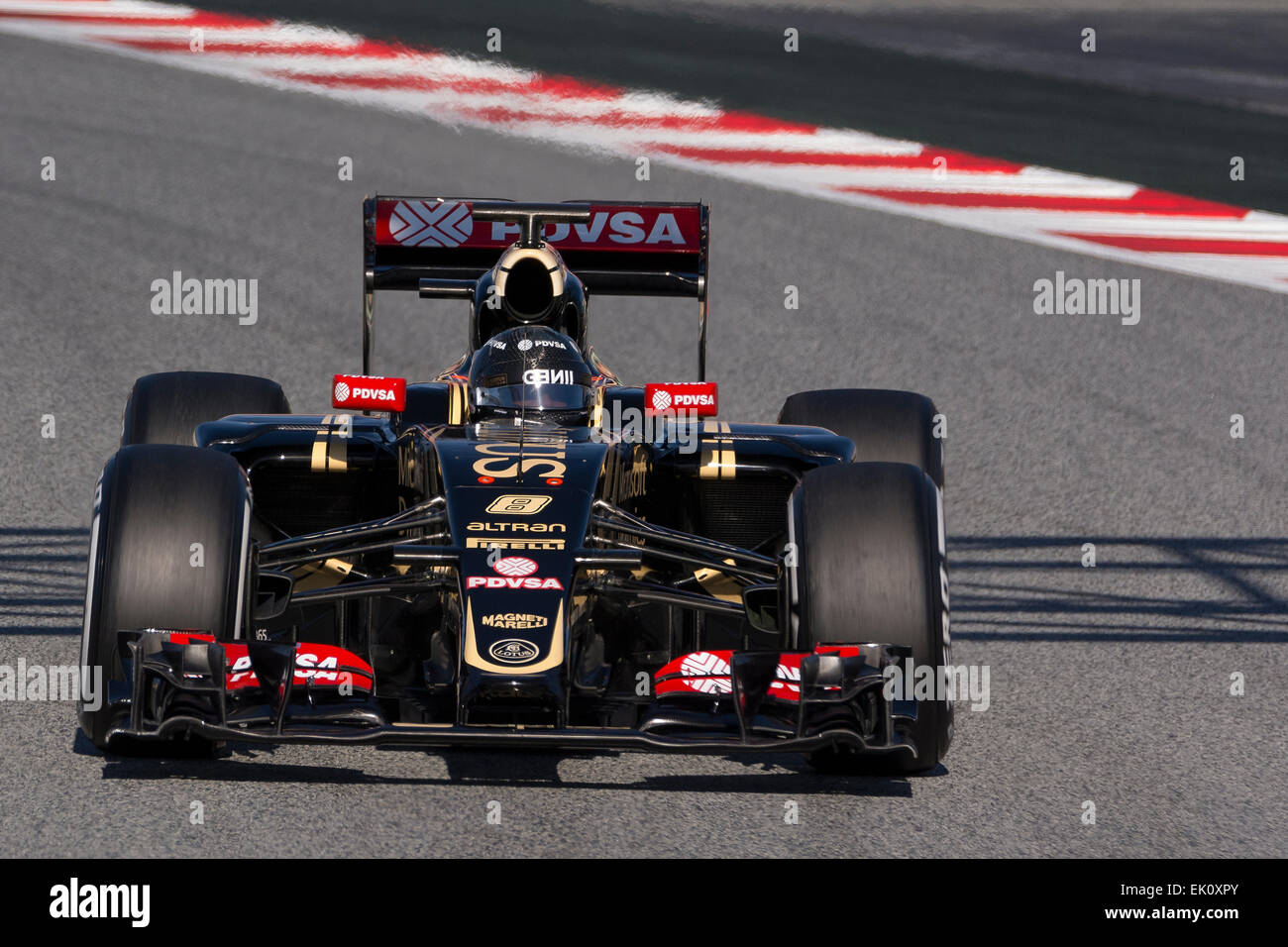 Autista Romain Grosjean. Il team Lotus F1. Formula Uno giorni di test sul Circuito de Catalunya. Montmelo, Spagna. Febbraio 28, 2015 Foto Stock