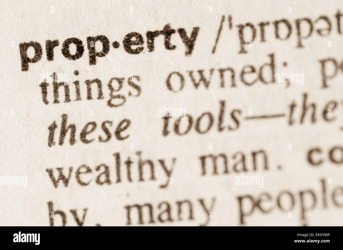 Definizione delle proprietà di parola nel dizionario Foto Stock
