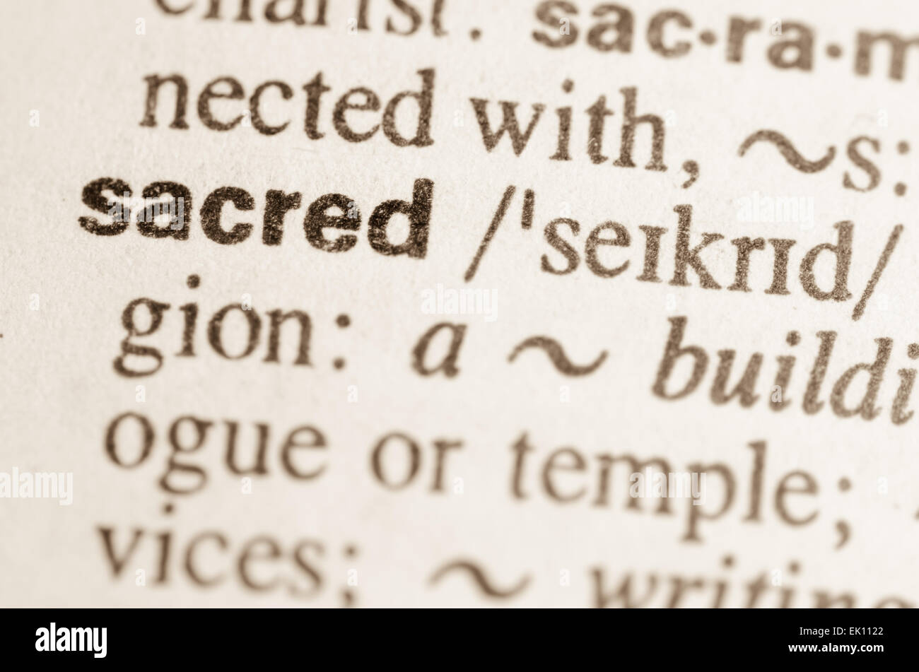 Definizione della sacra parola nel dizionario Foto Stock