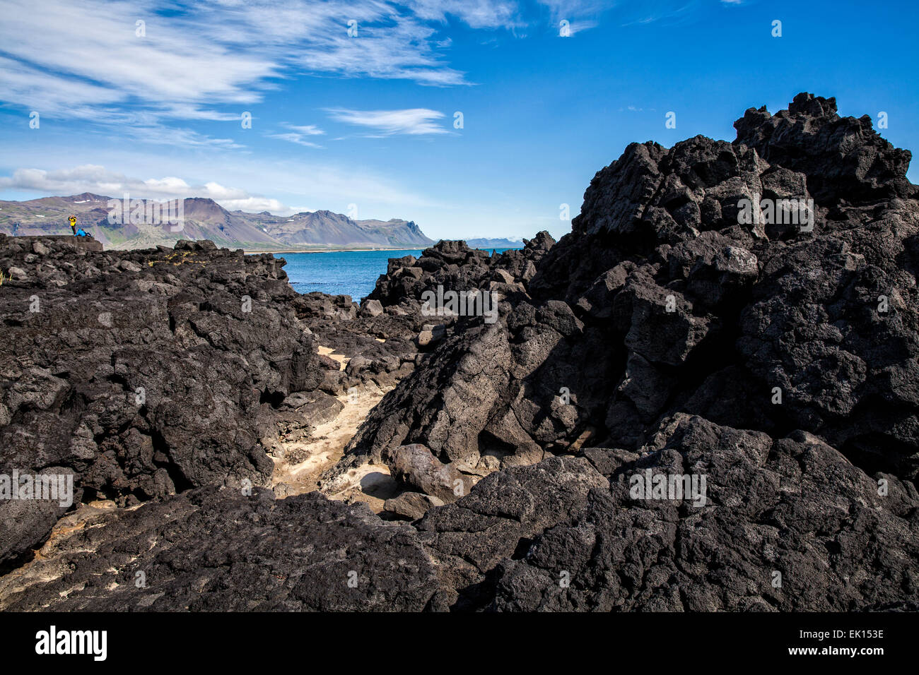 Roccia lavica sulla costa di Budir sulla penisola Snaefellsnes in Islanda Foto Stock